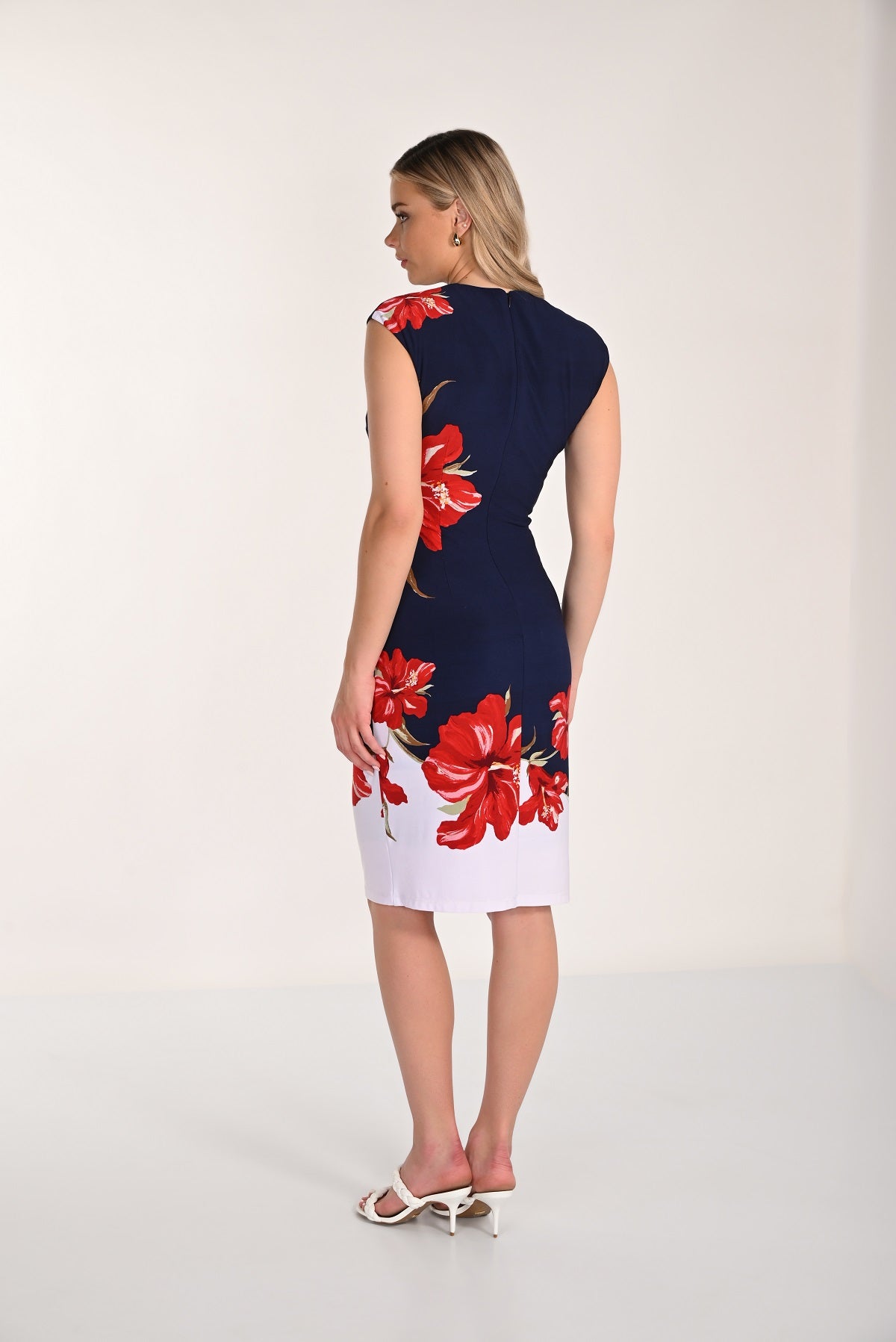 Navy floral midi dress