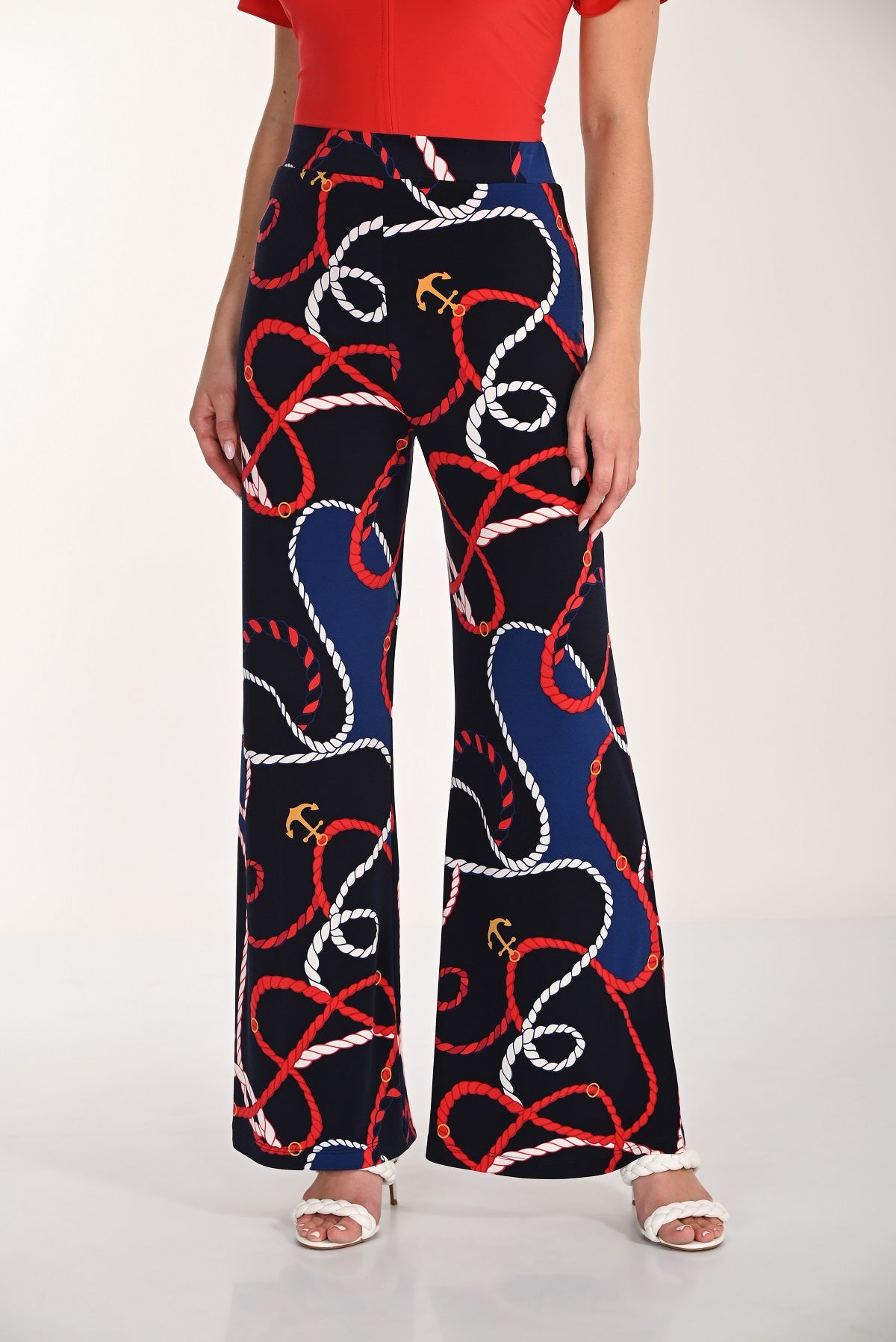 navy red pull on wide leg palazzo pant