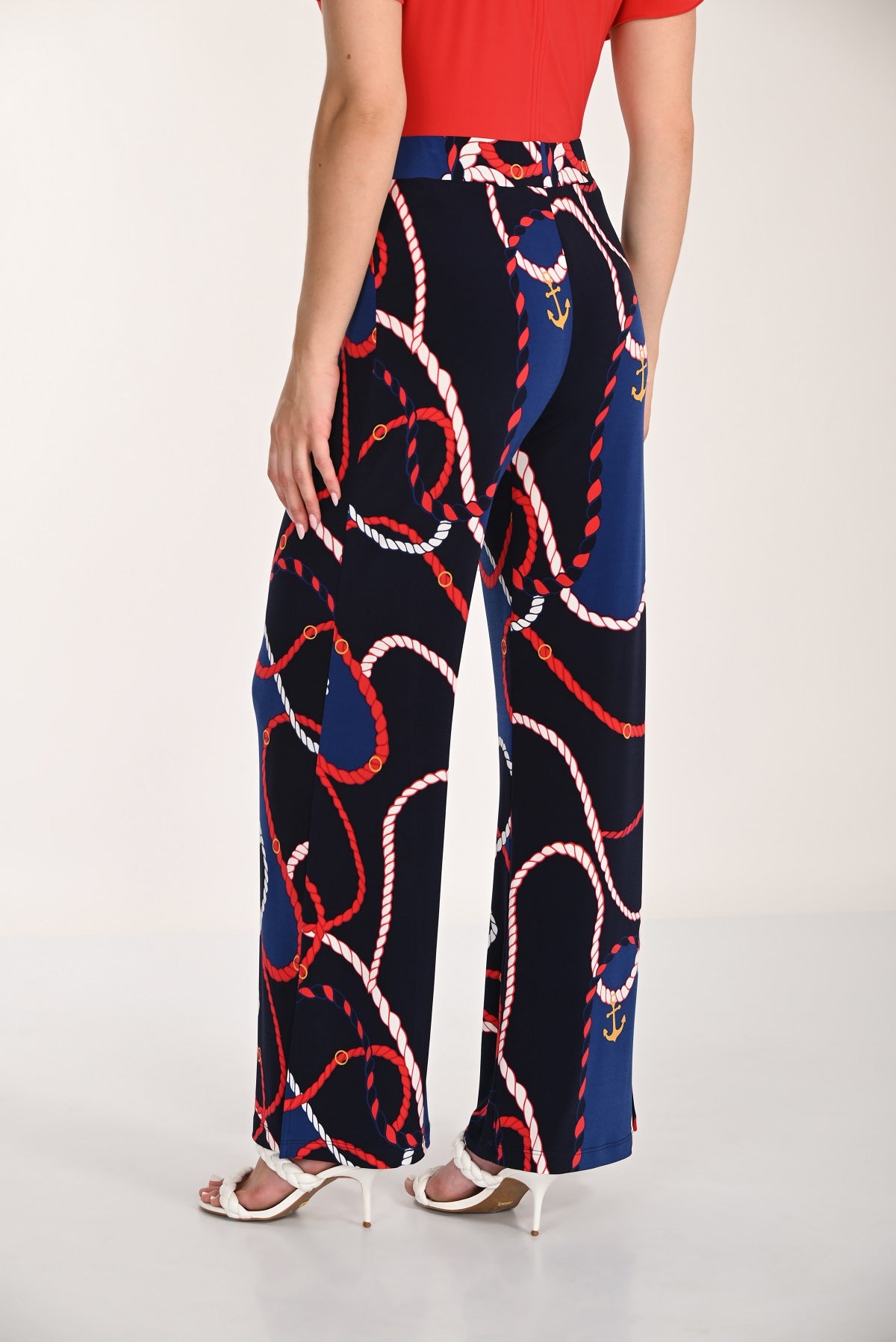 navy red pull on wide leg palazzo pant