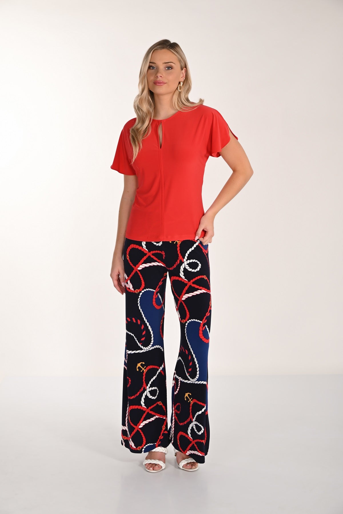 navy red pull on wide leg palazzo pant