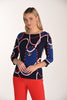 Navy red nautical knit top with boat neck