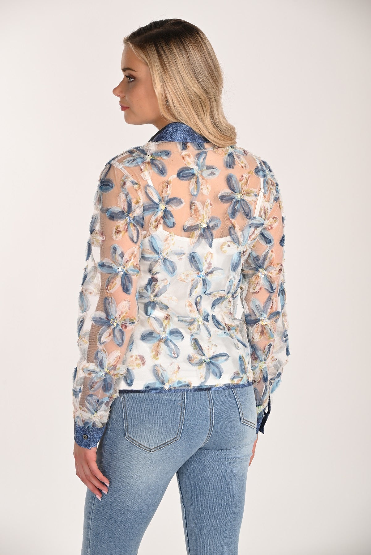 2 Piece denim floral collar blouse