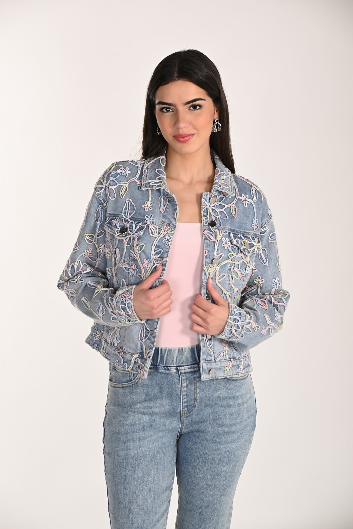 Embroidered Knit Cotton Jean Jacket