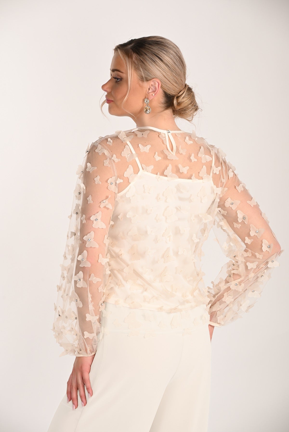 Elegant 2 piece evening top with crystal stone detail