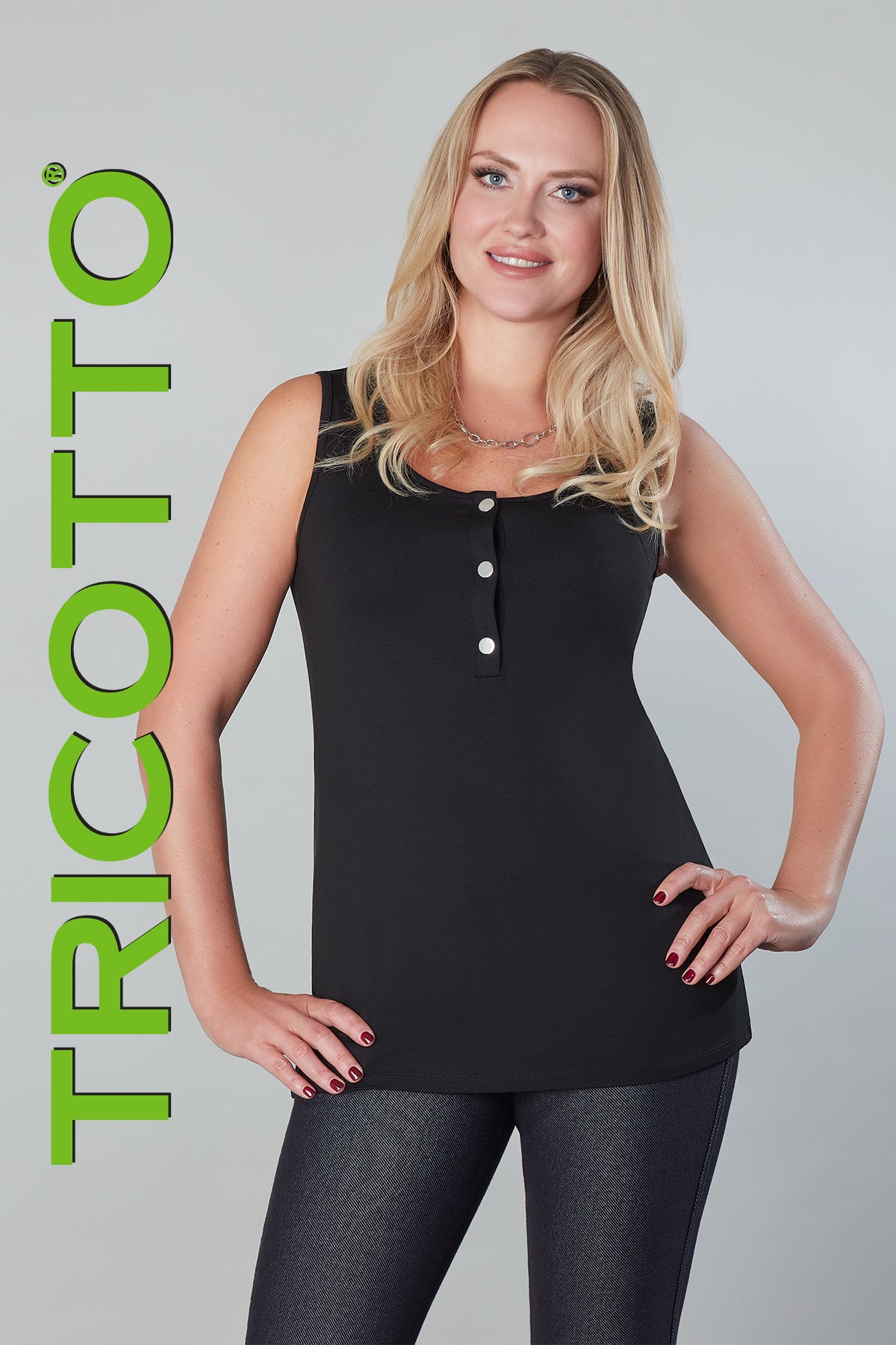 Black Tunic Camisole-Black Tunic Camisole With Front Button Detail-Tricotto Black Camisole