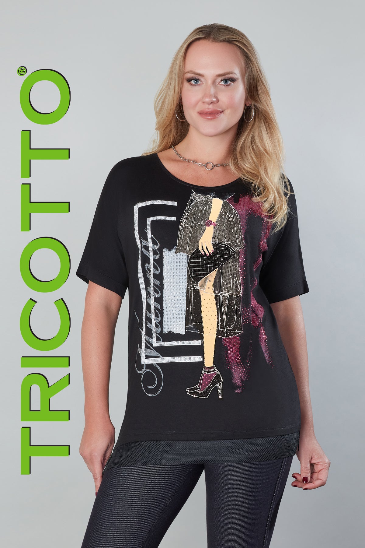Tricotto Full Sequin Front Tunic With Fashion Print
