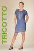 Tricotto Blue Dress With Front Sequin  and lace hem detail