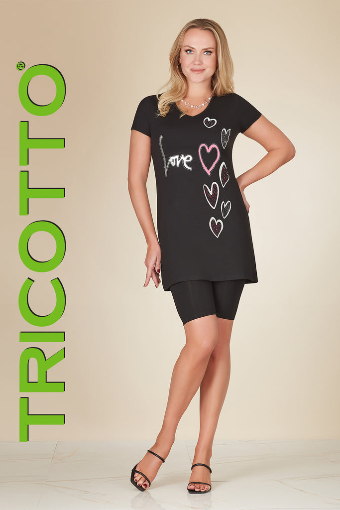 Tricotto Love Sequin Print Black Tunic Dress