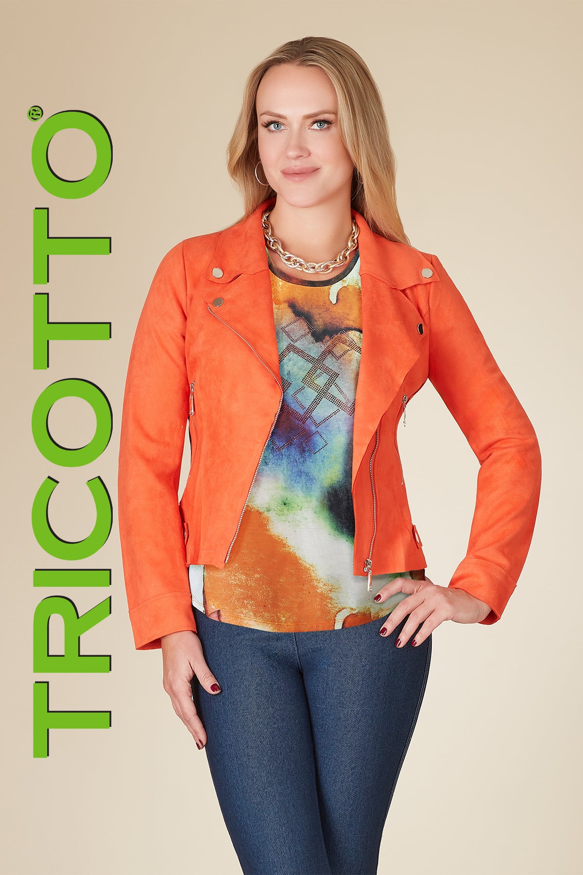 Tricotto Orange Motto Jacket With Zipper Detail