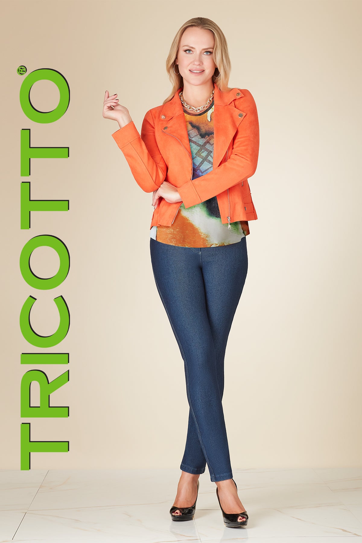 Tricotto Orange Motto Jacket With Zipper Detail