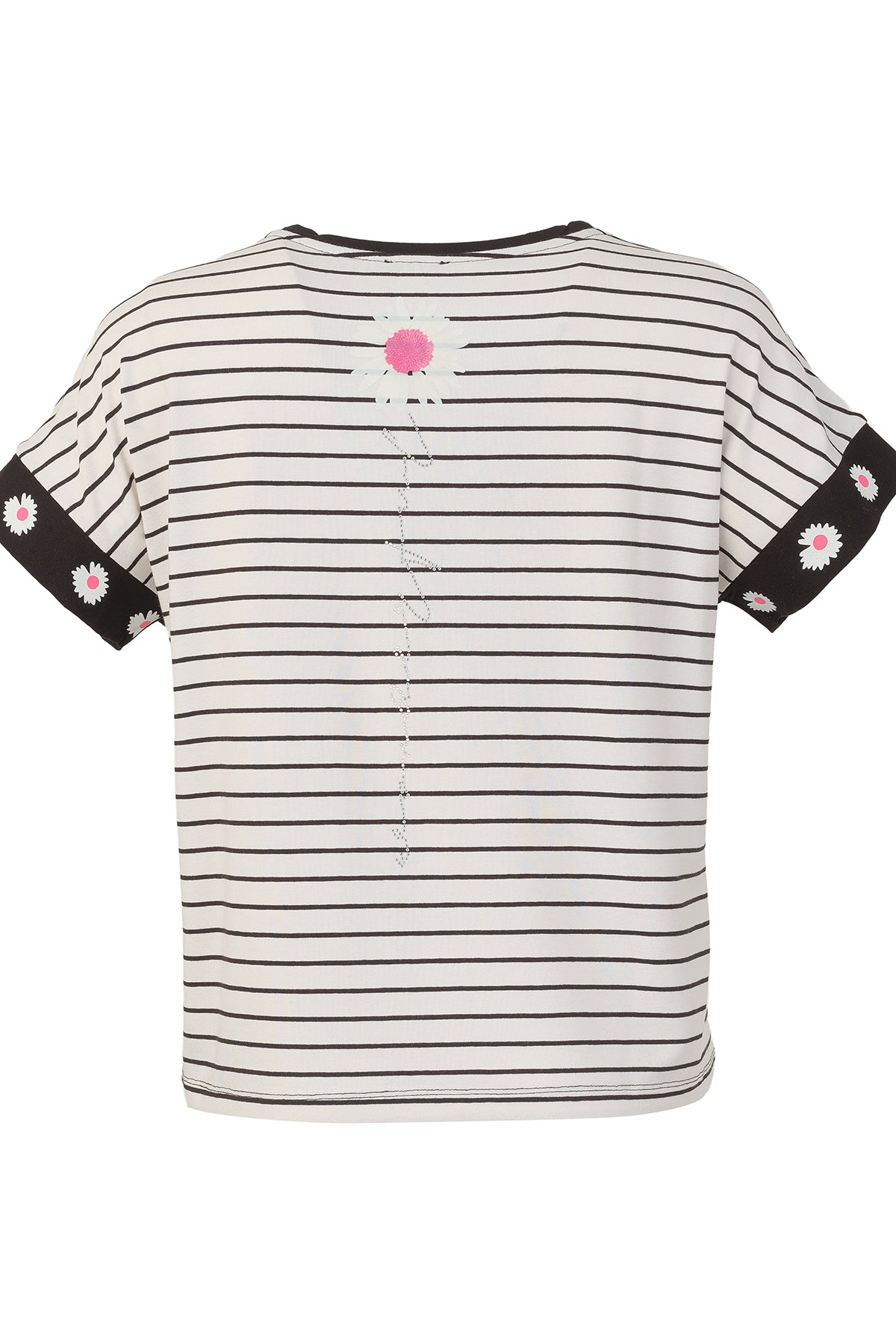 Black t-shirt with front sequin floral print detail