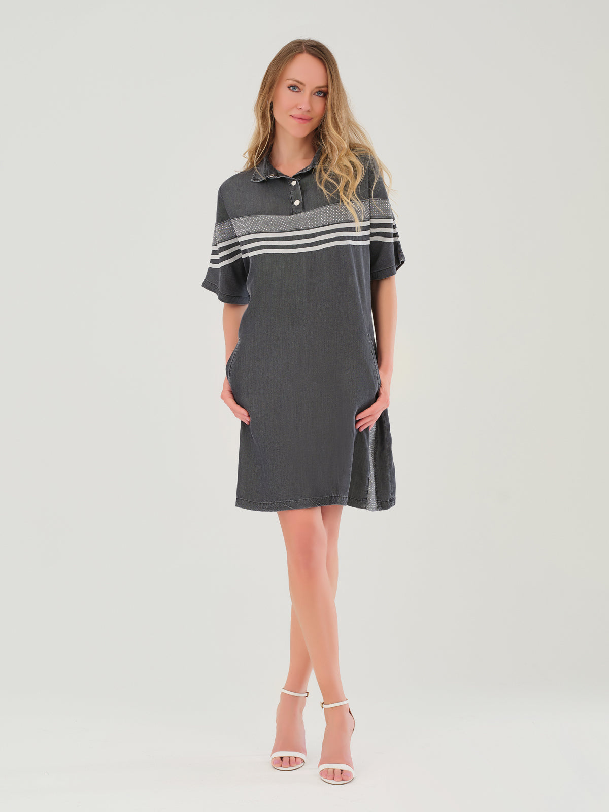 Robe Tricot Pailleté Tencel Gris. Tricotto Style 56352