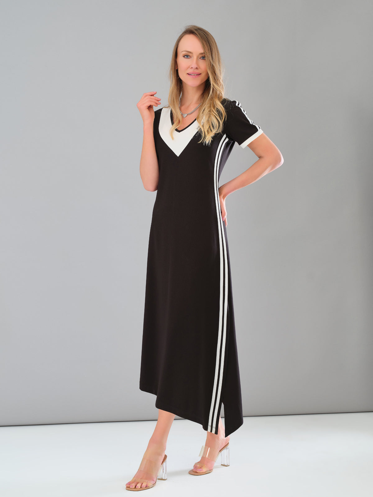 Black Maxi Dress With Side Stripe Detail
