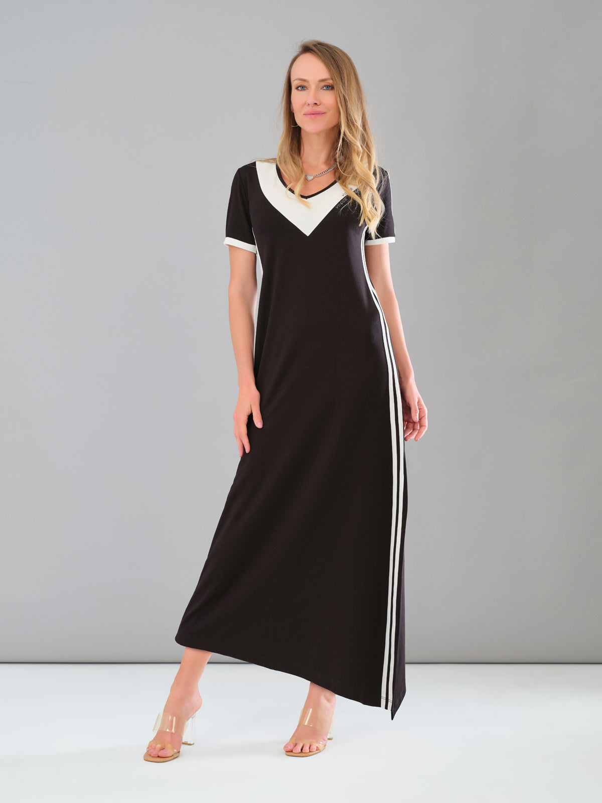 Black Maxi Dress With Side Stripe Detail