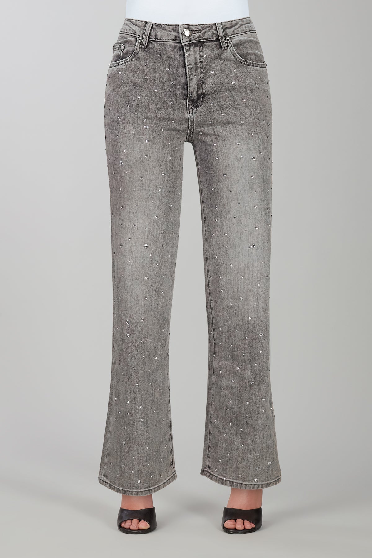 Grey Wide Leg Jeans with Side Silver Detail. Tricotto Style 56397