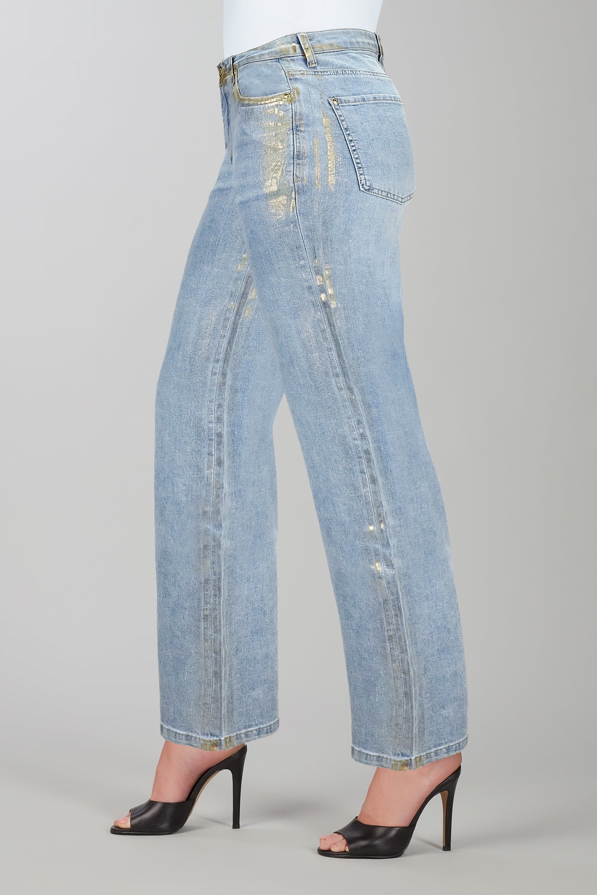 Wide Leg Jeans with Side Gold Detail. Tricotto Style 56399