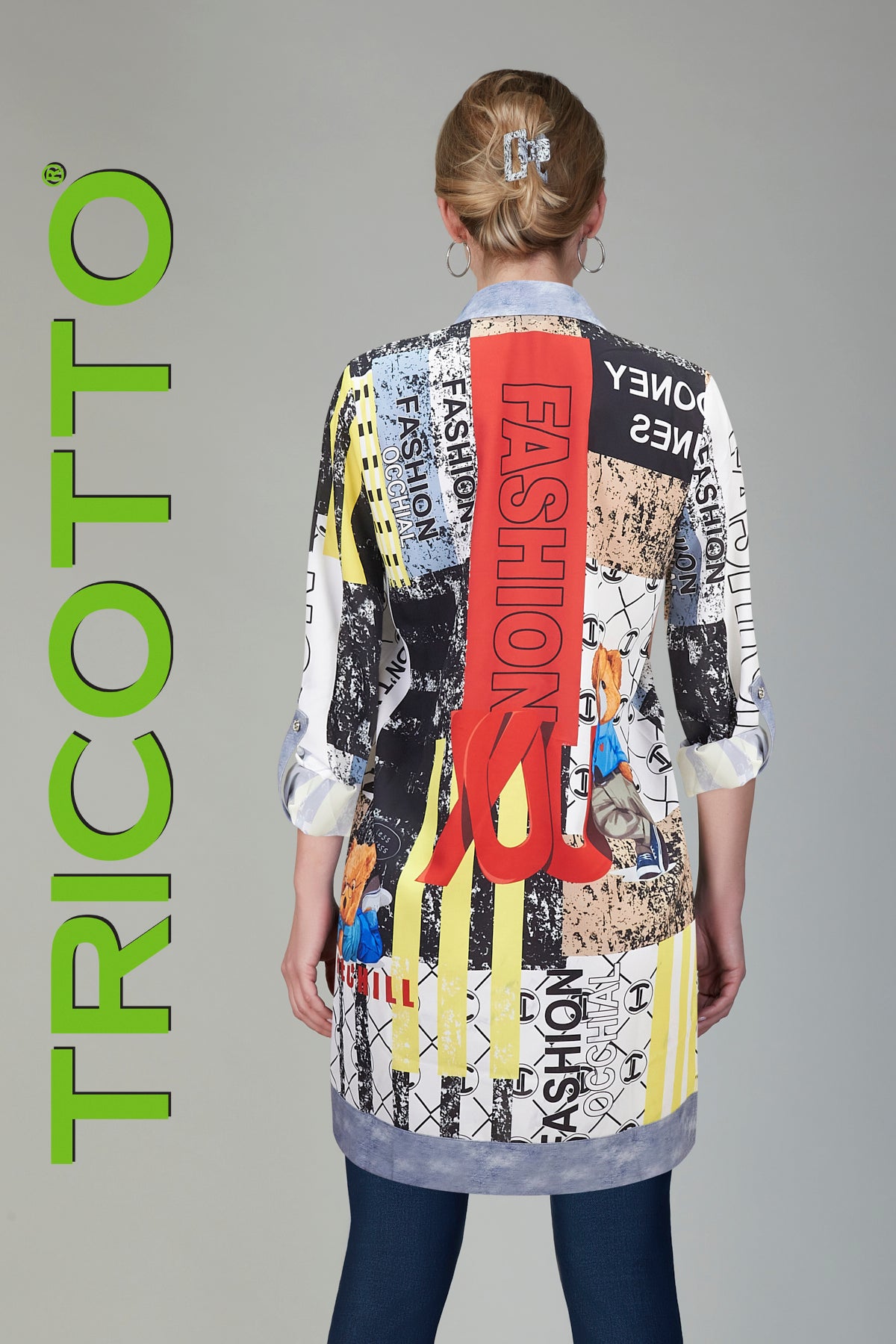 Tricotto blouse dress with sequin fashion print detail on front & back