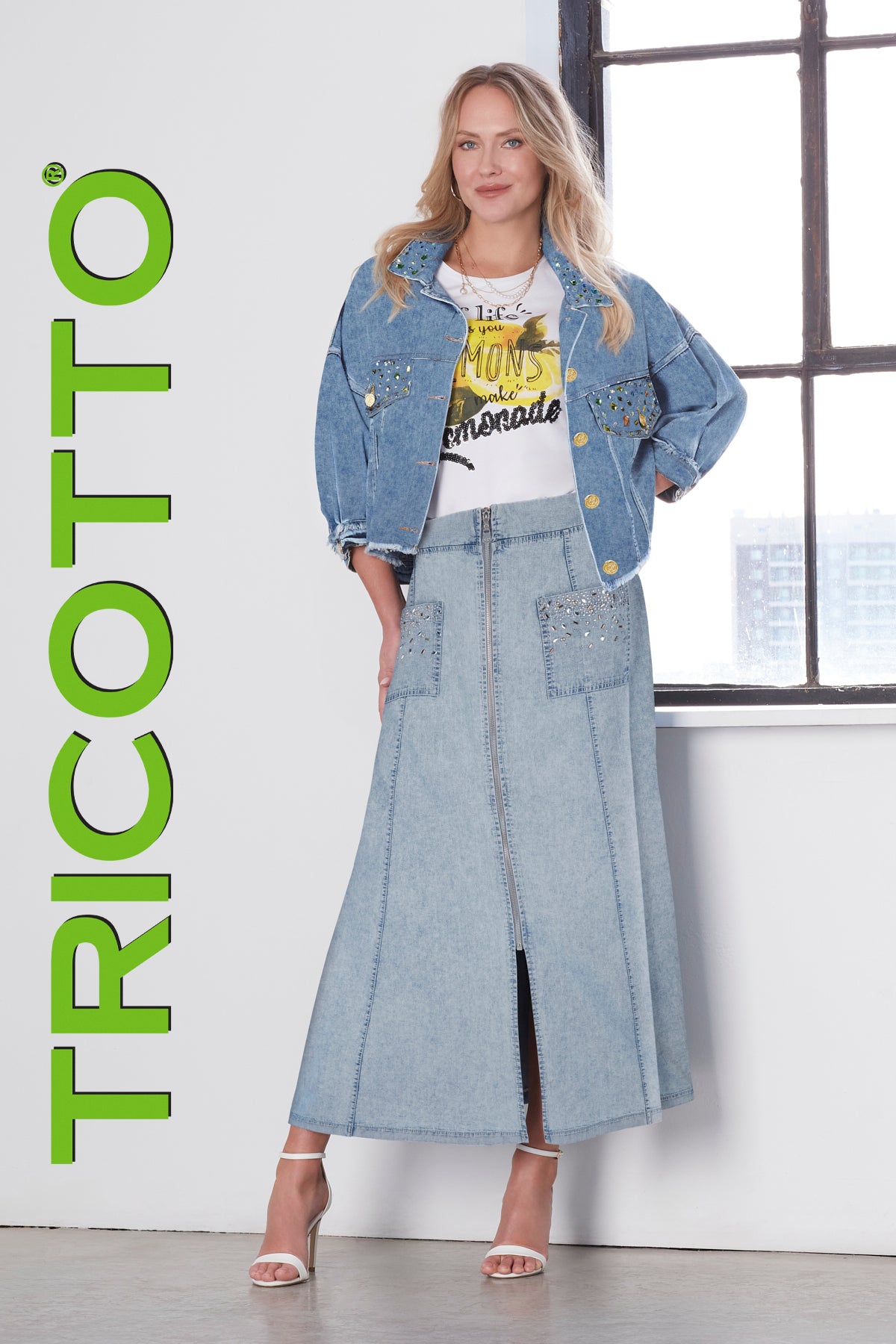 Tricotto Denim Jacket with front sequin detail