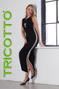 Tricotto textured knit black maxi dress with sequin side stripe detail