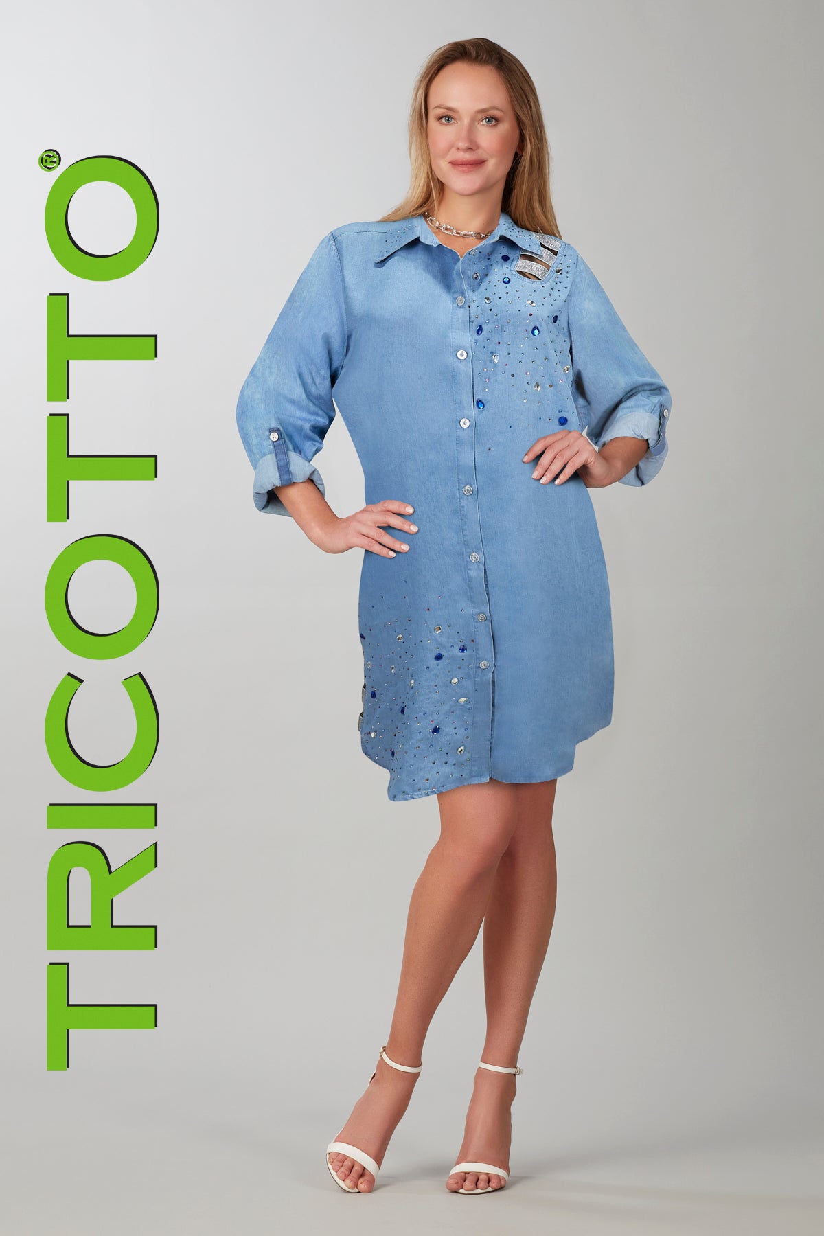 Tricotto denim lyocell casual knit dress with front sequin detail