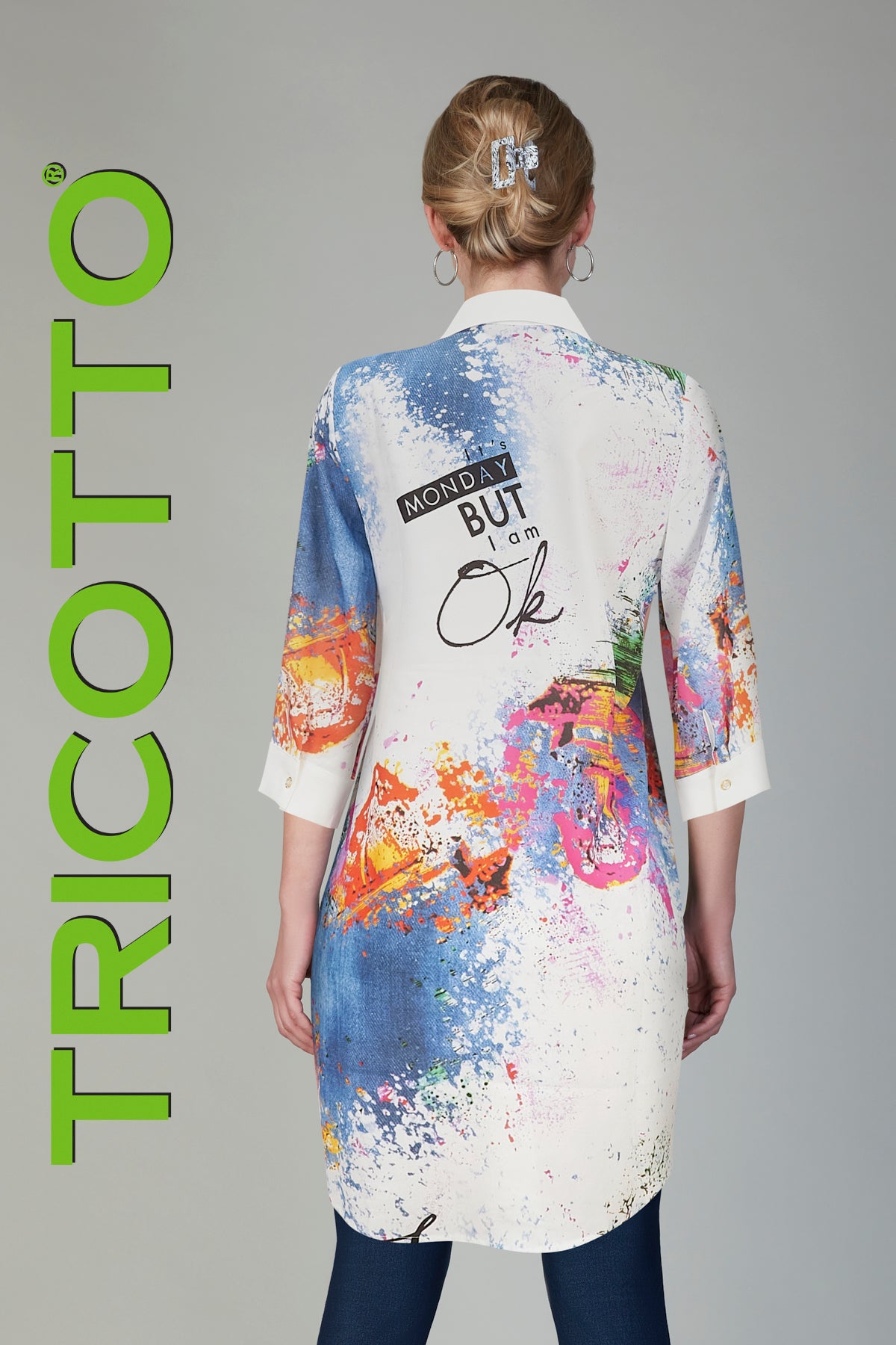 Tricotto shirt dress with front sequin print detail