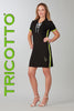 Tricotto black short dress with side green stripe detail