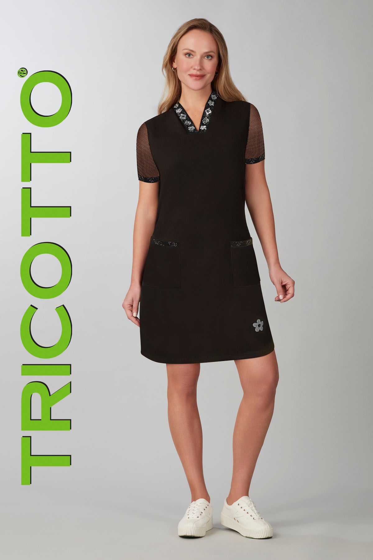 Tricotto black dress with front sequin detail