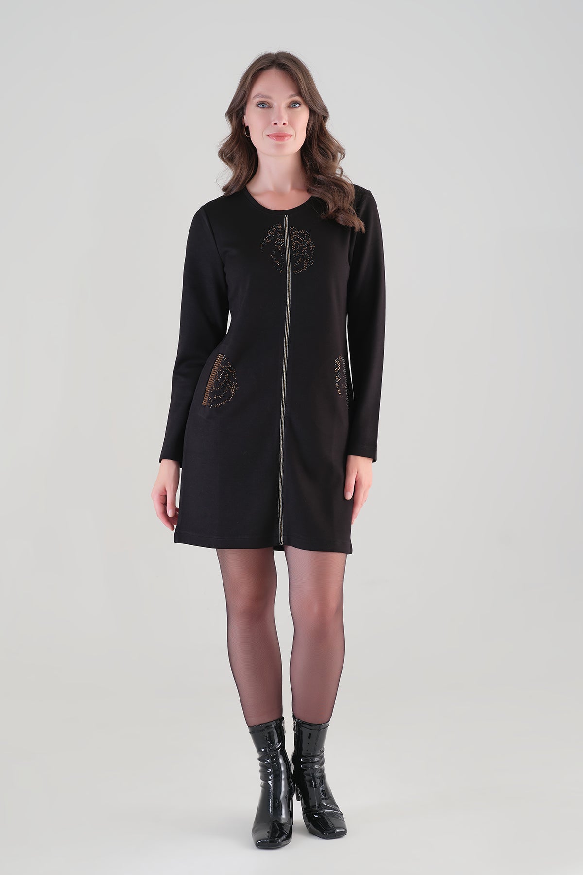 Textured Knit Dress With Gold Sequin Detail. Tricotto 96036