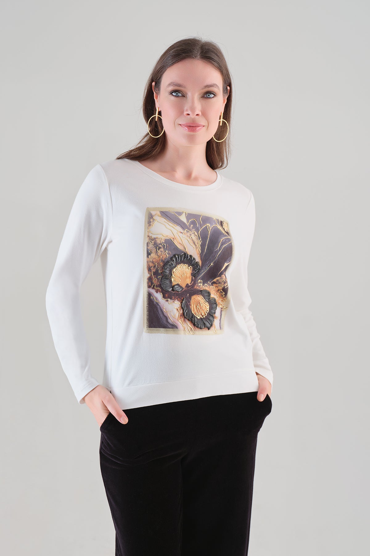 Textured Gold Black Print Sweater. Tricotto 96047