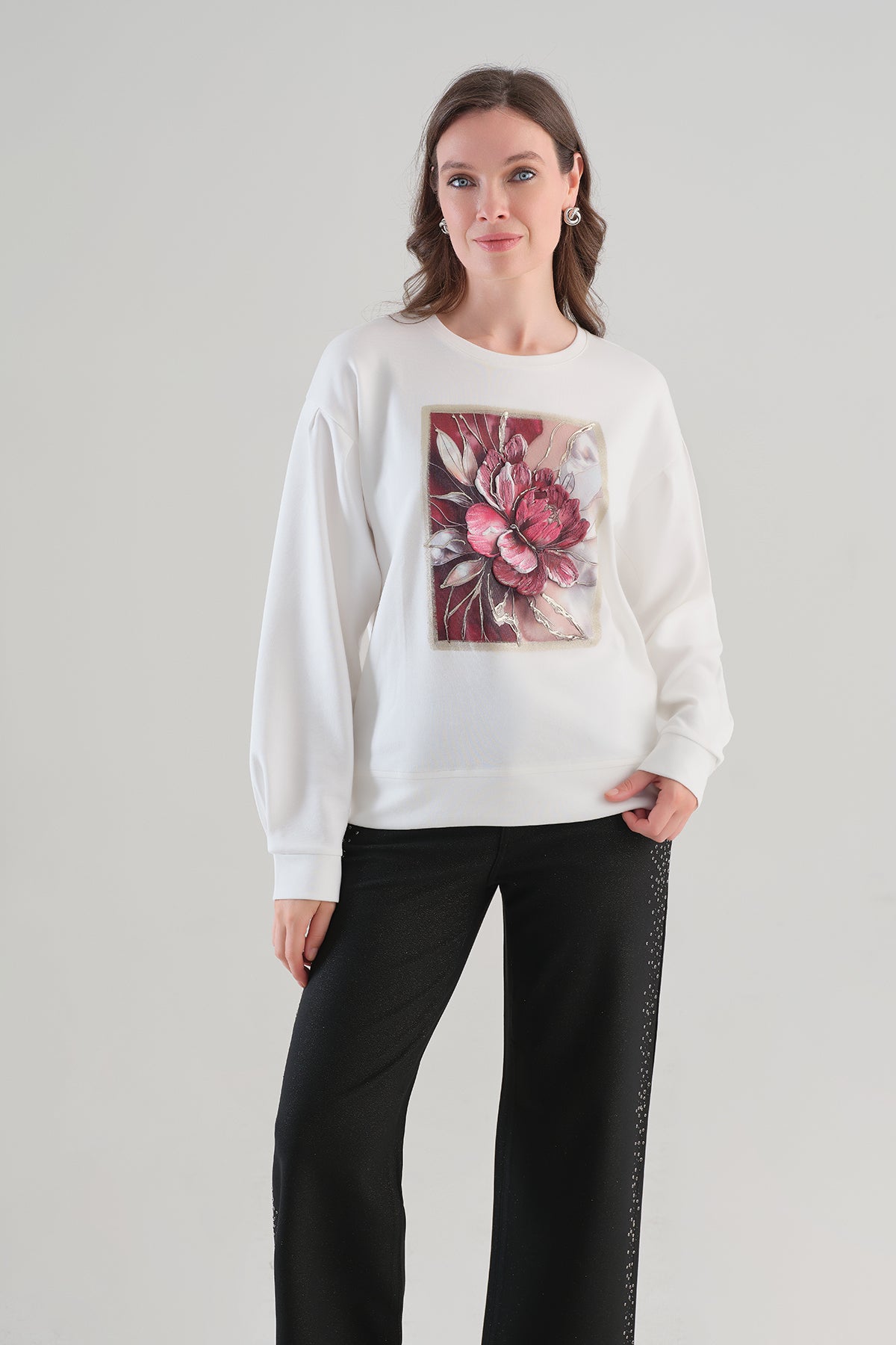 Textured Knit Tunic Length Sweater.. Tricotto 96137