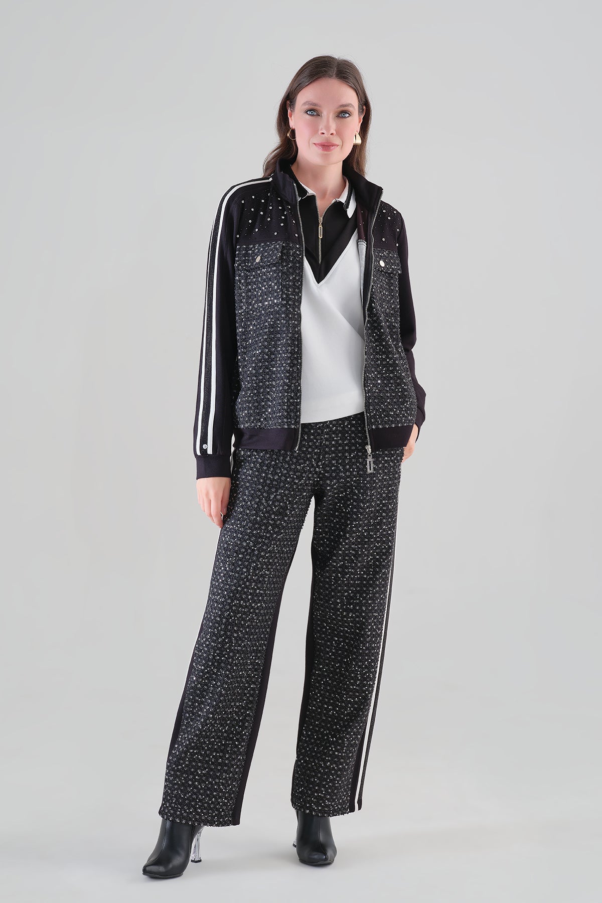 Striking Sequin Zip Front Jacket. Tricotto 96164