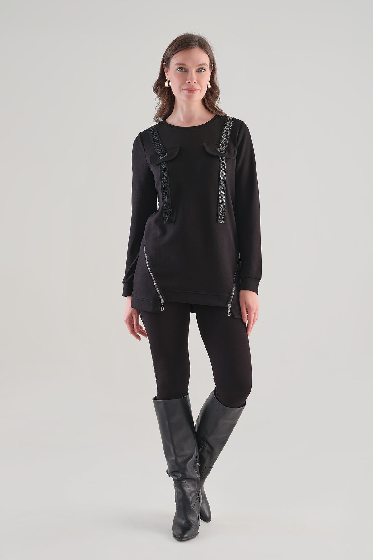 High Fashion Tunic With Sequin Strap Detail. Tricotto 96172