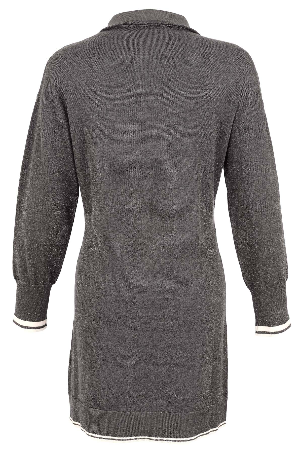 Metallic Knit Grey Dress With Zip Front. Tricotto 96183