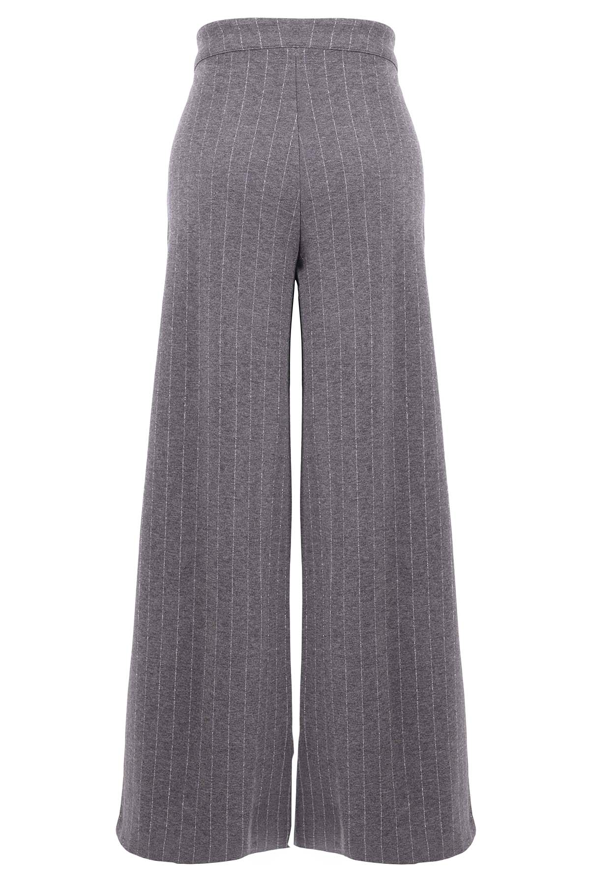 Textured Grey Pinstripe Wide Leg Pant. Tricotto 96232
