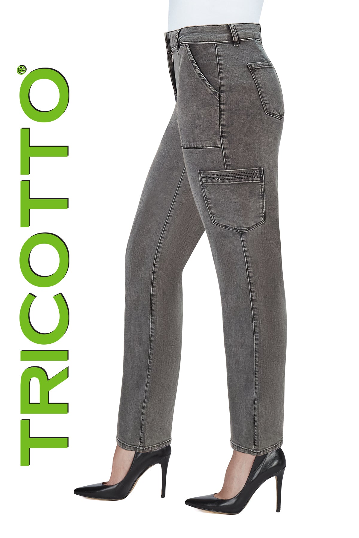 Tricotto Black Wide Leg Jeans With Sequin and Side pocket Detail