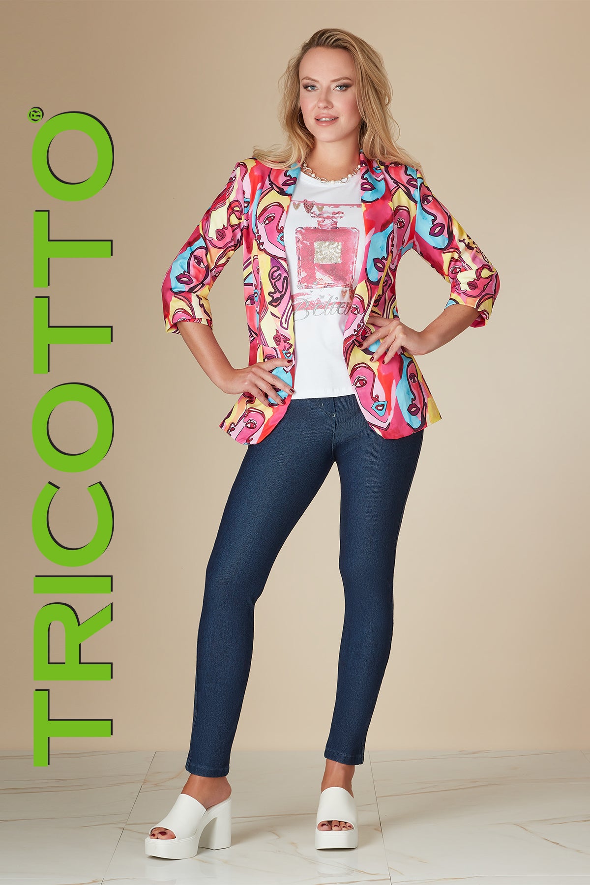 Tricotto Pink Multi Scuba Knit Printed Blazer Jacket