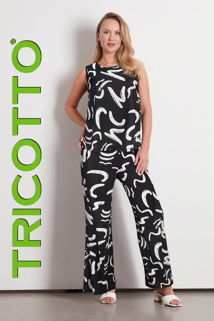 Tricotto Black-white pull on palazzo pant