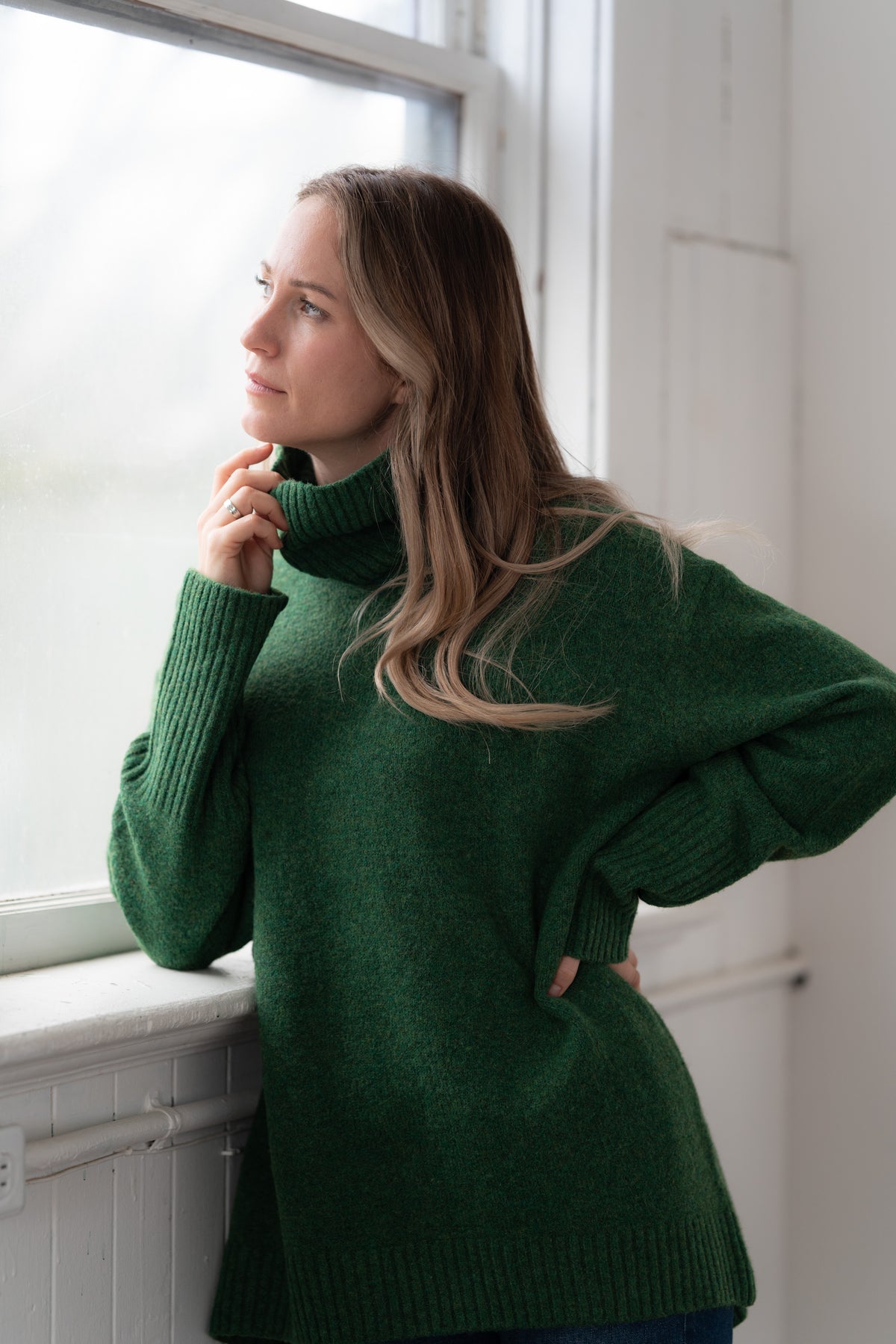 Best Seller. Echo Verde Tunic Sweater In Forest-Fawn and Violicious