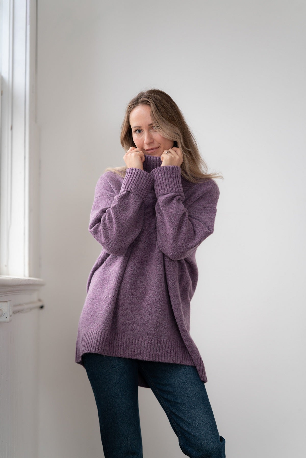 Best Seller. Echo Verde Tunic Sweater In Forest-Fawn and Violicious