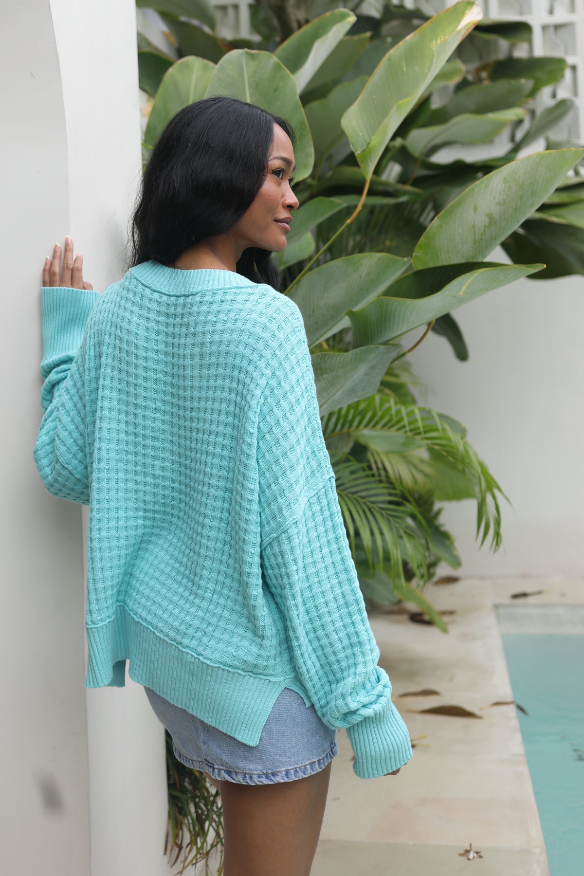 Basket weave sweater in organic cotton