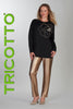 Black oversized tunic with dolman sleeve and front gold sequin detail