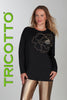 Black oversized tunic with dolman sleeve and front gold sequin detail