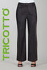Black polyurethane pant with wide leg and print detail