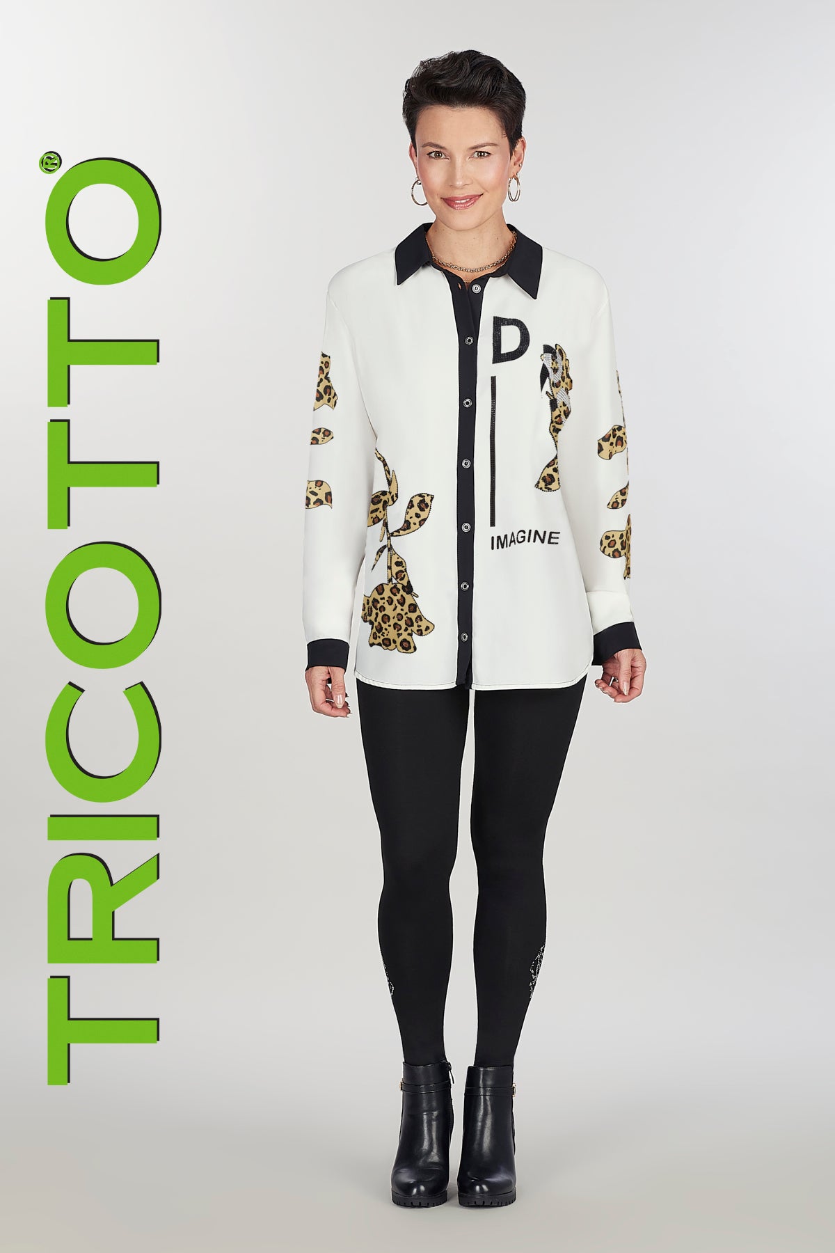Leopard sequin print blouse in off white black