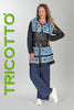 Black polyurethane hoodie coat with denim distressed detail