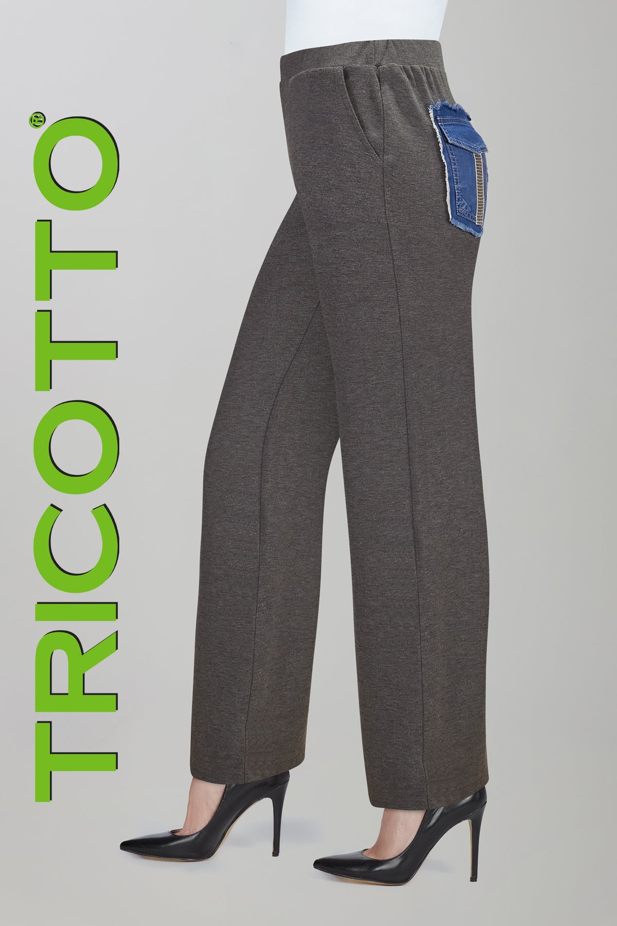 Relaxed pull on knit cargo style pant with side denim accent detail