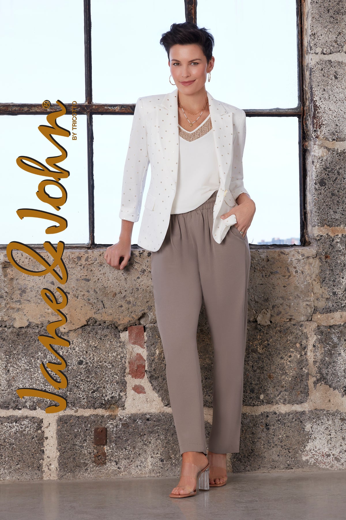 Jane & John Off white beige polka dot lined blazer