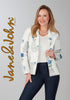 Jane & John White blue lined blazer with newspaper print on front & back