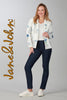 Jane & John White blue lined blazer with newspaper print on front & back