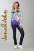 Jane & John Multi hoodie zip front sweater in bright vivid colors